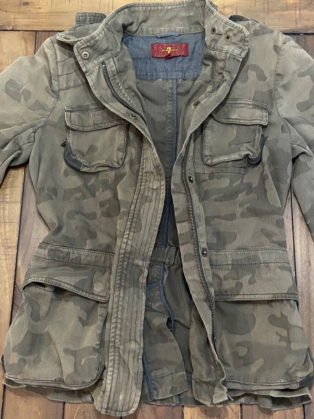 7 For All Mankind Camo Utility Jacket Medium Camouflage Military Field Coat - Picture 2 of 10